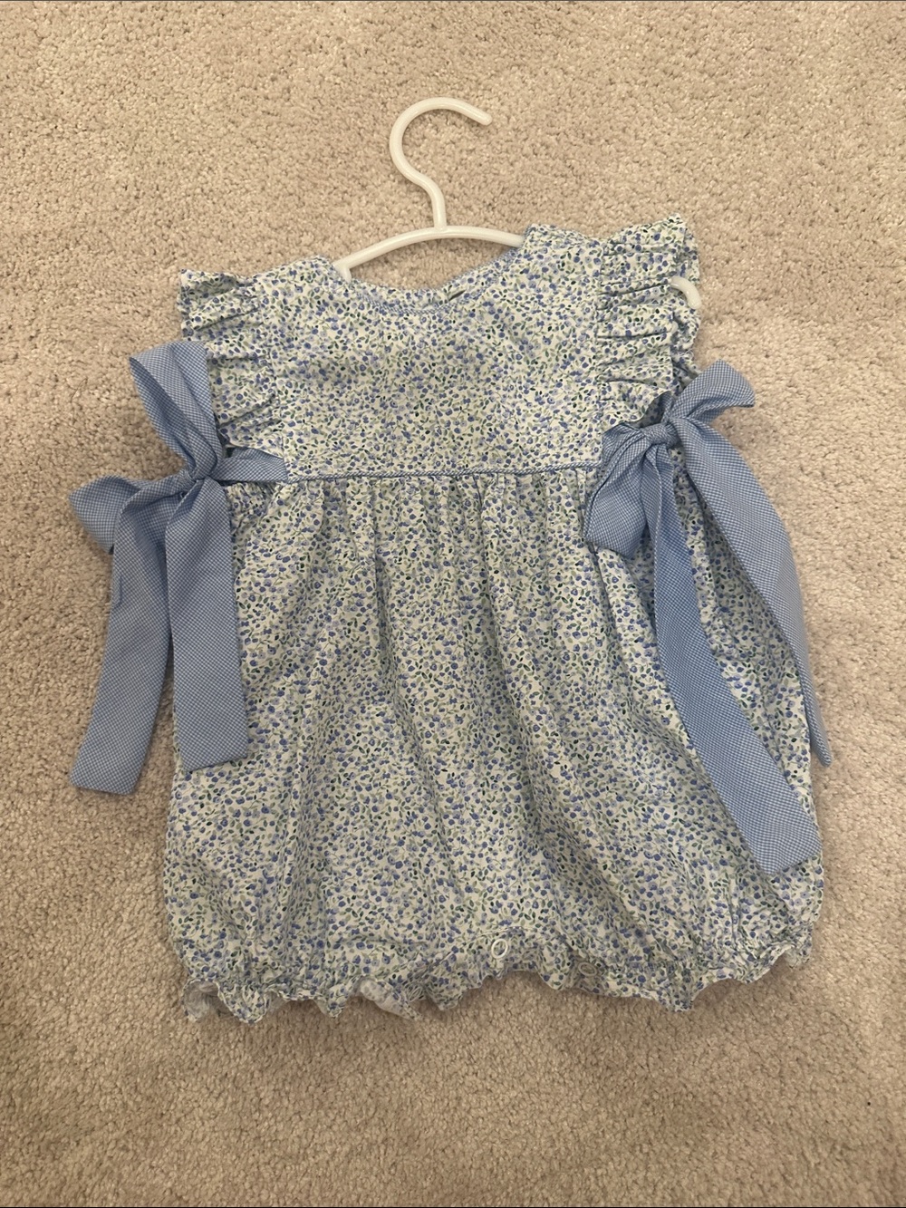 Blue Floral Bow-Accent romper